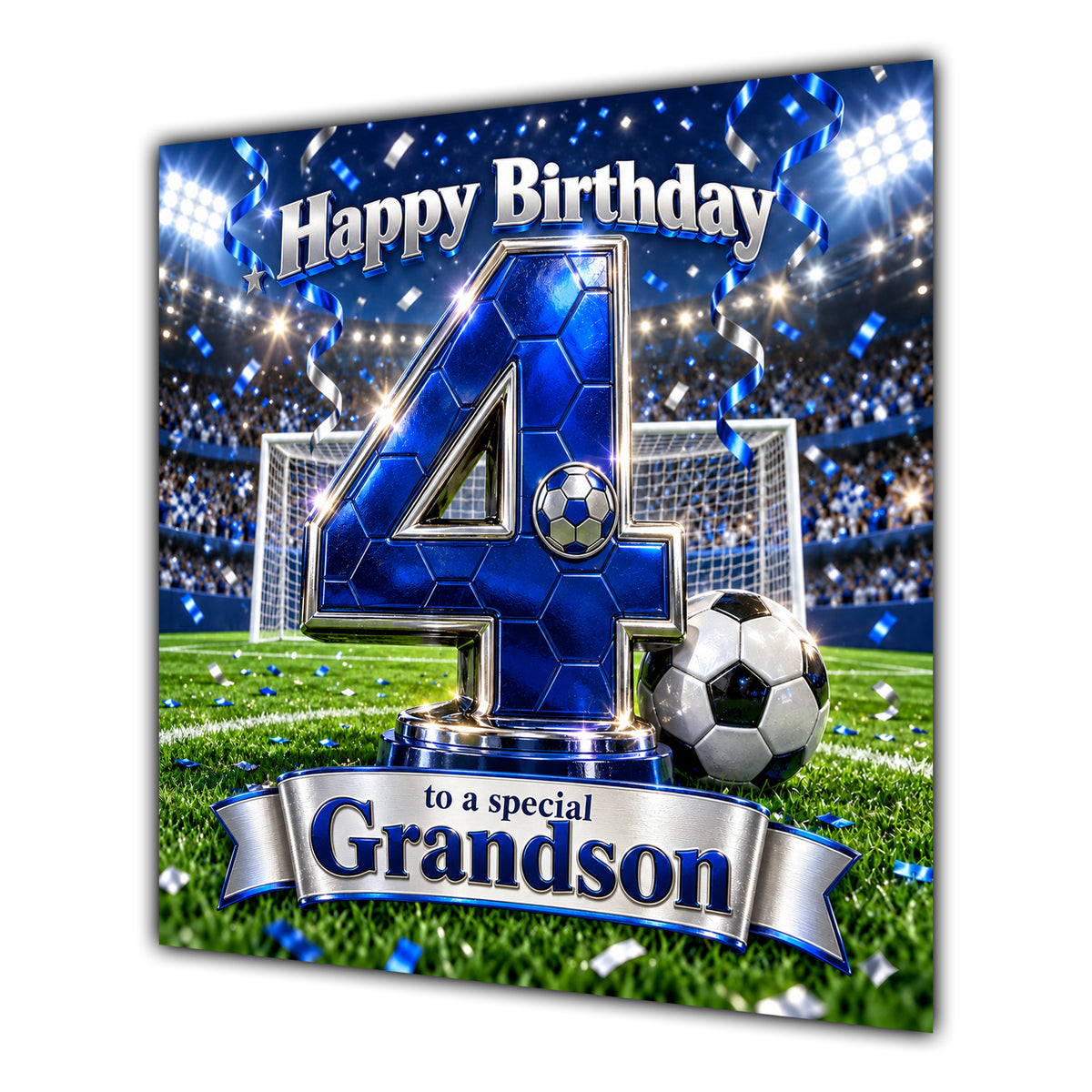 Grandson 4th Birthday Card Blue Football Stadium