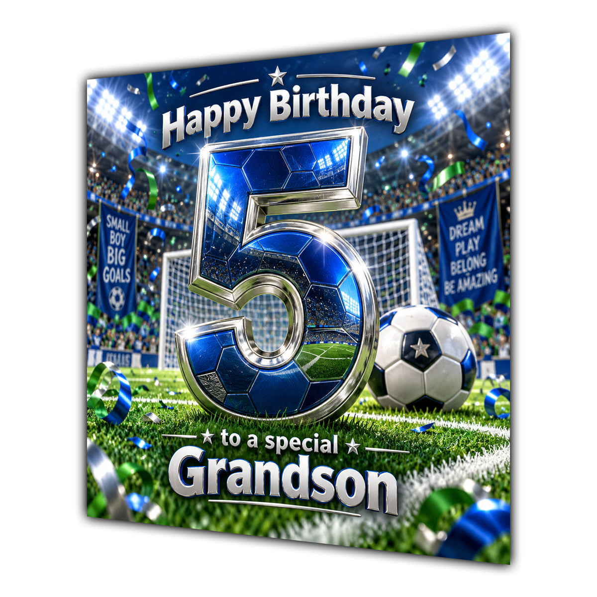 Grandson 5th Birthday Card Blue Football Stadium