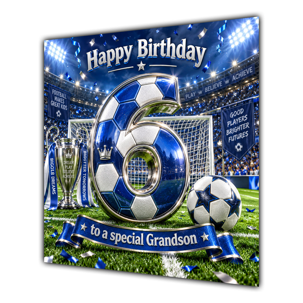 Grandson 6th Birthday Card Blue Football Stadium