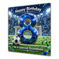 Grandson 8th Birthday Card Blue Football Stadium