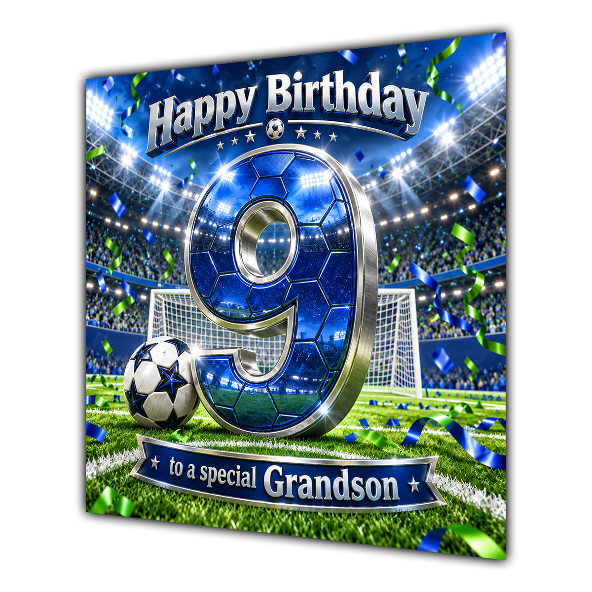 Grandson 9th Birthday Card Blue Football Stadium
