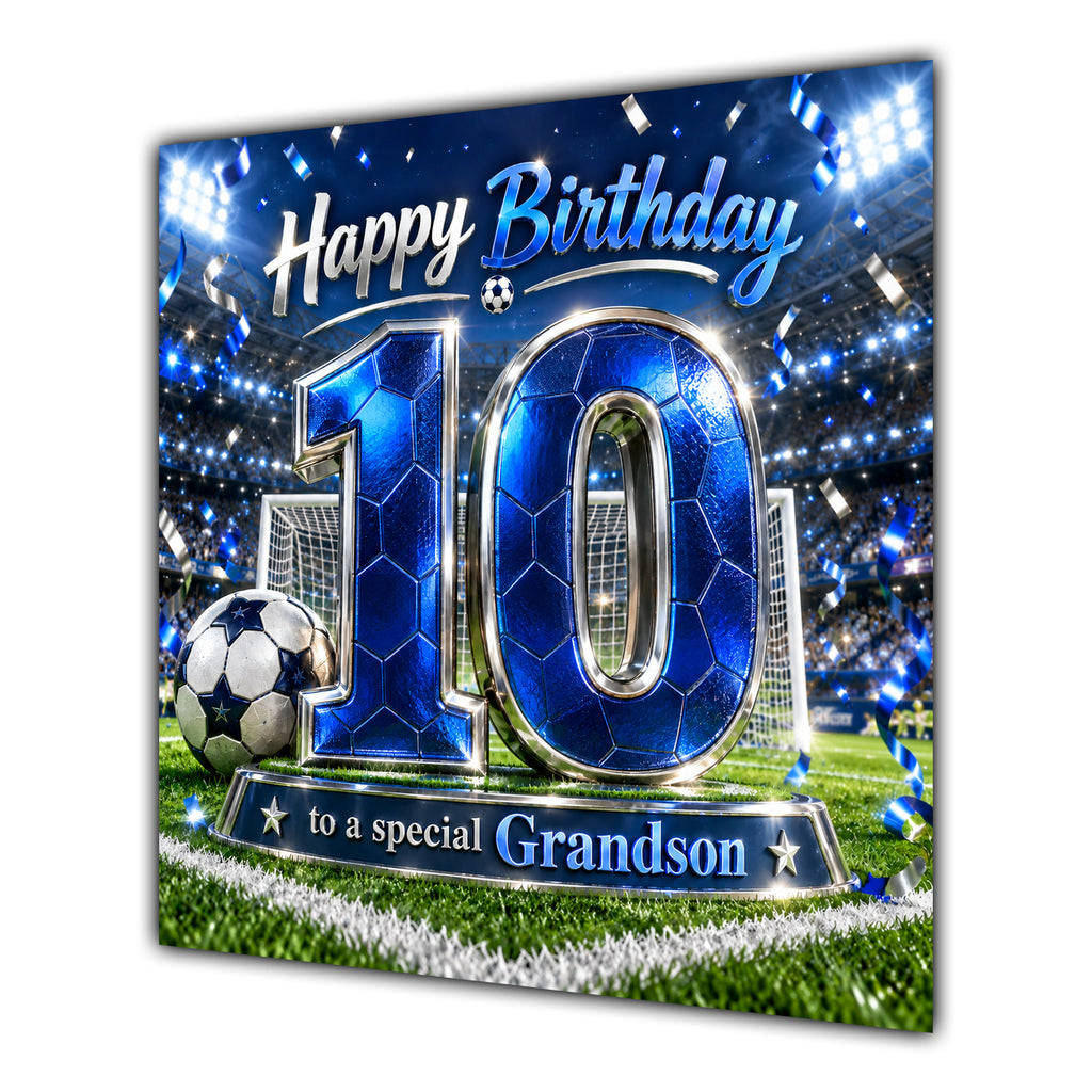Grandson 10th Birthday Card Blue Football Stadium
