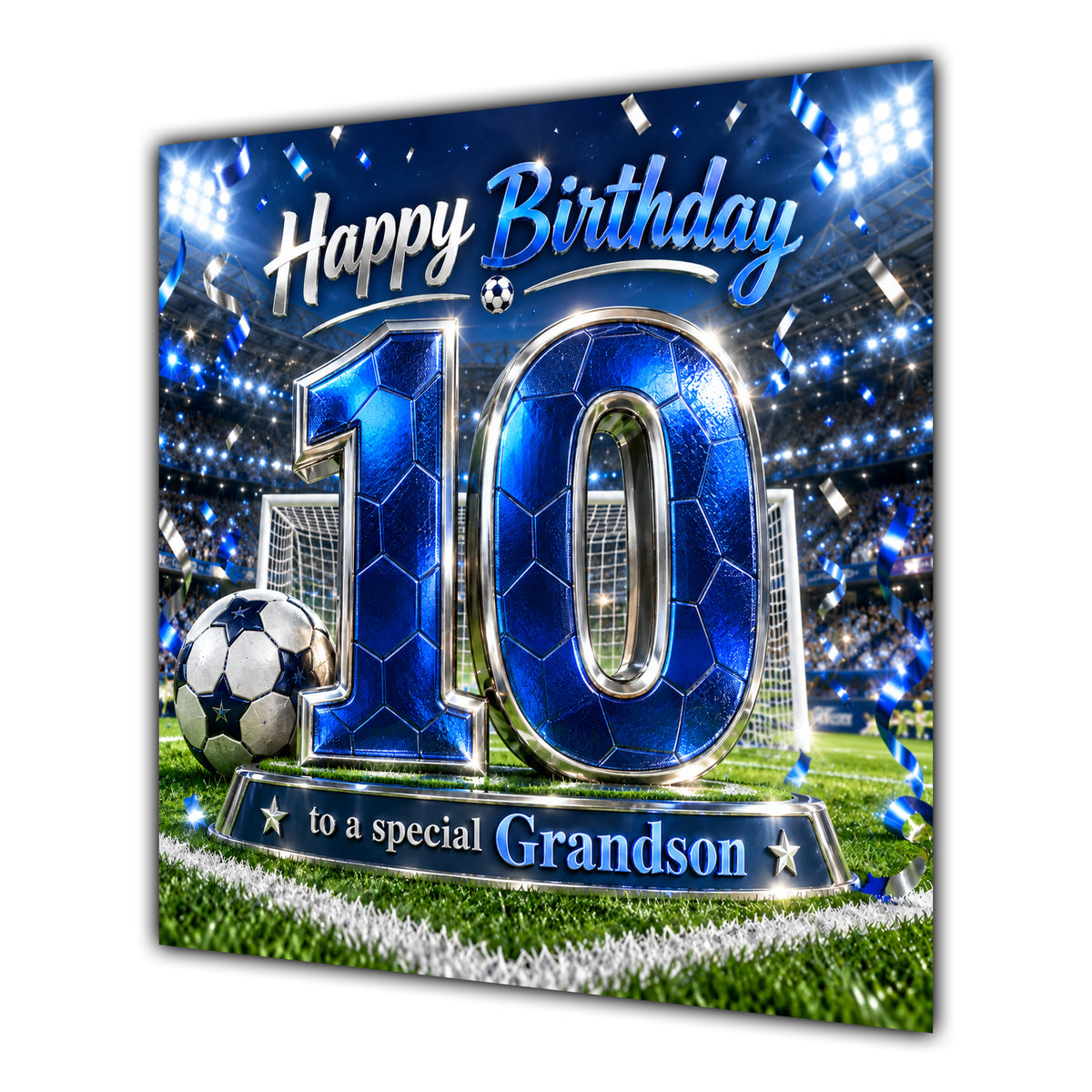 Grandson 10th Birthday Card Blue Football Stadium