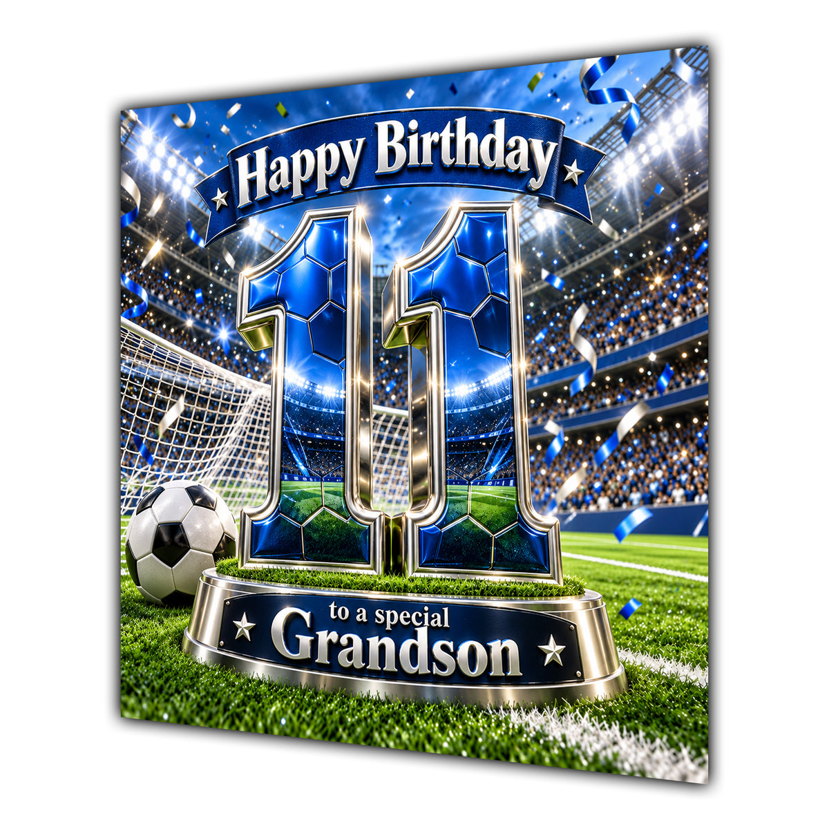 Grandson 11th Birthday Card Blue Football Stadium