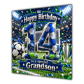Grandson 14th Birthday Card Blue Football Stadium