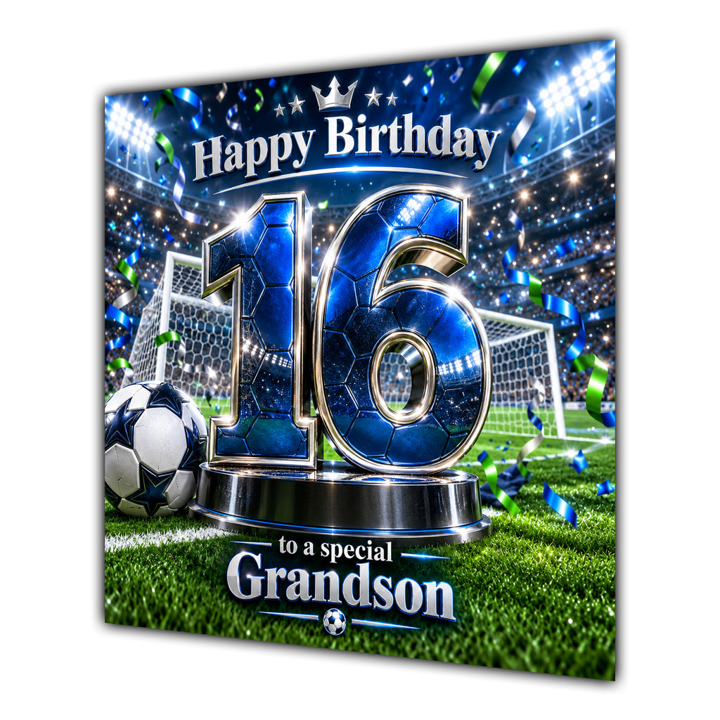 Grandson 16th Birthday Card Blue Football Stadium