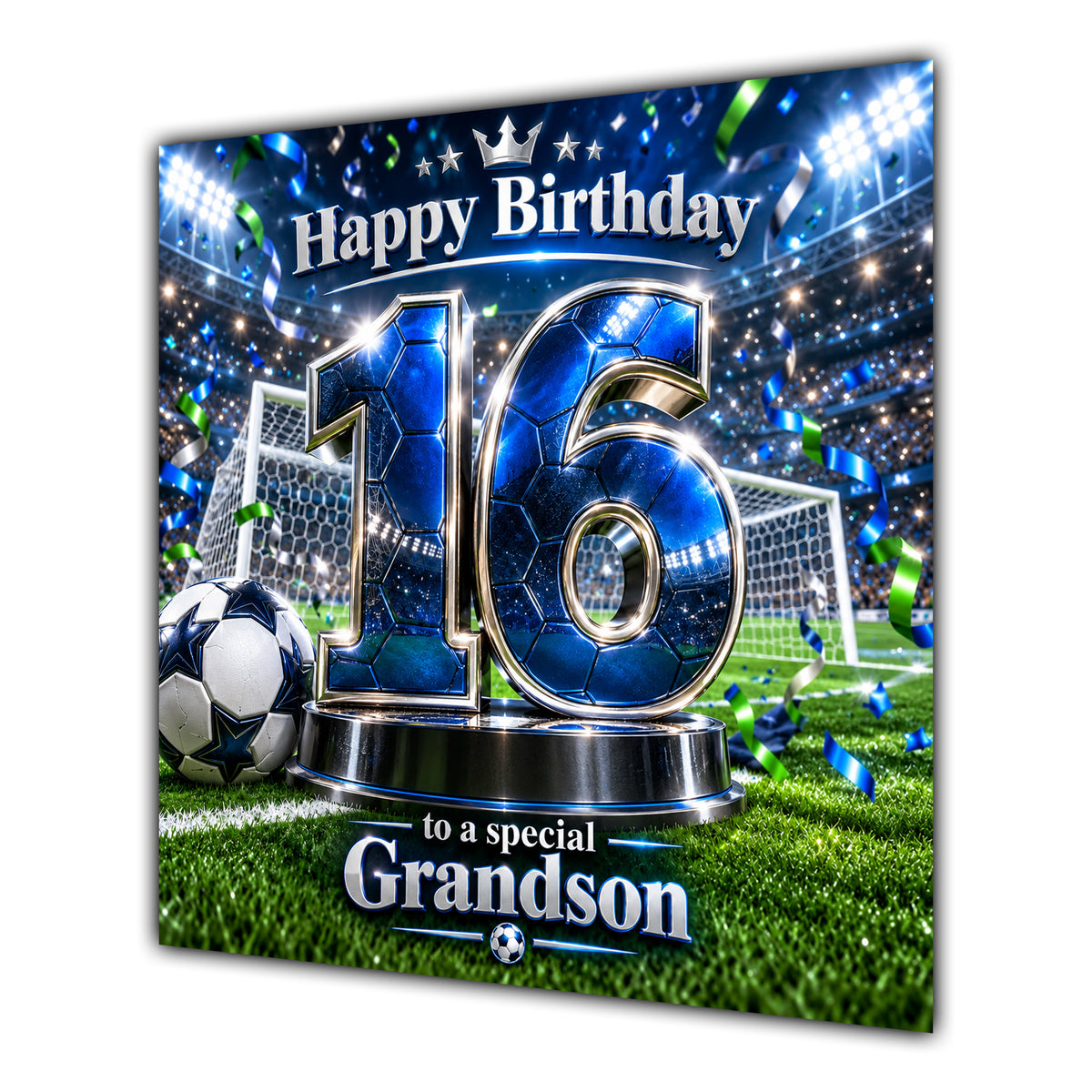 Grandson 16th Birthday Card Blue Football Stadium