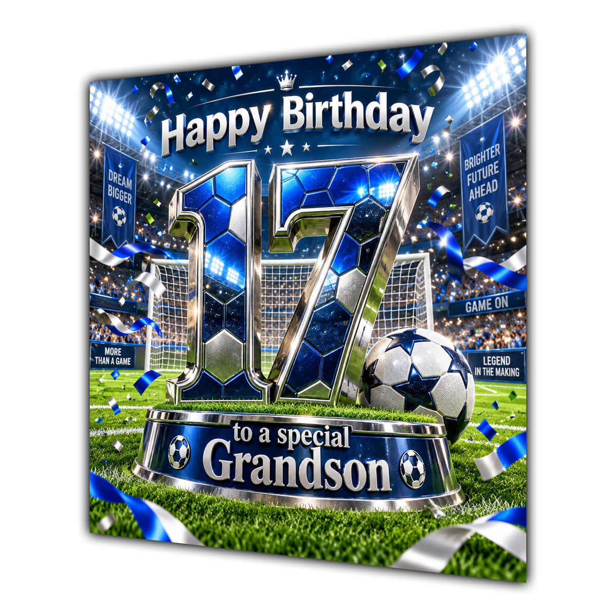 Grandson 17th Birthday Card Blue Football Stadium