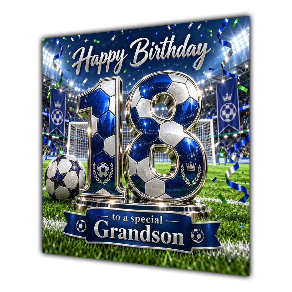 Grandson 18th Birthday Card Blue Football Stadium