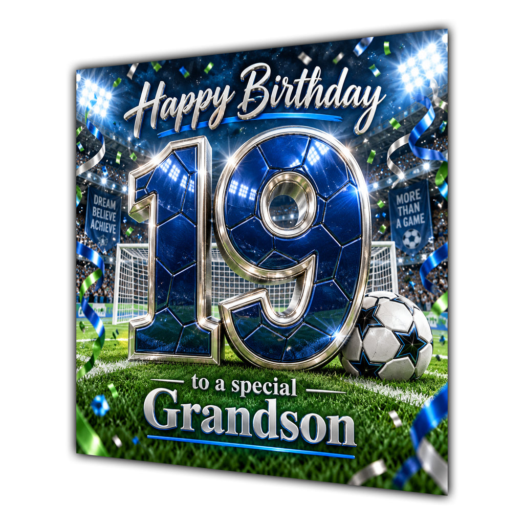 Grandson 19th Birthday Card Blue Football Stadium