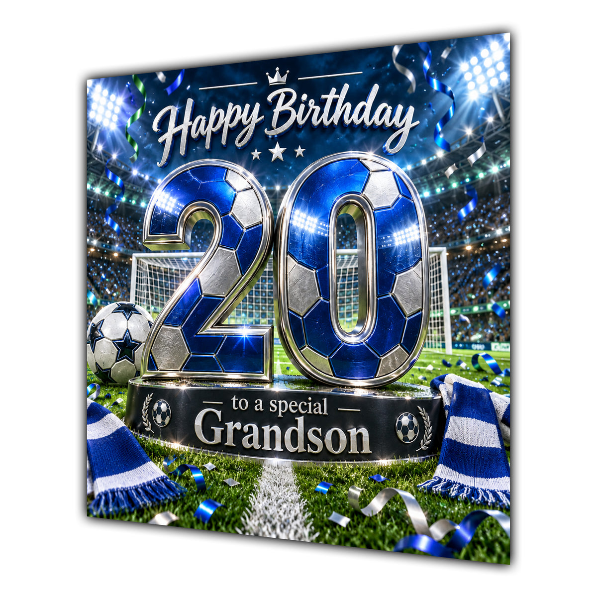 Grandson 20th Birthday Card Blue Football Stadium