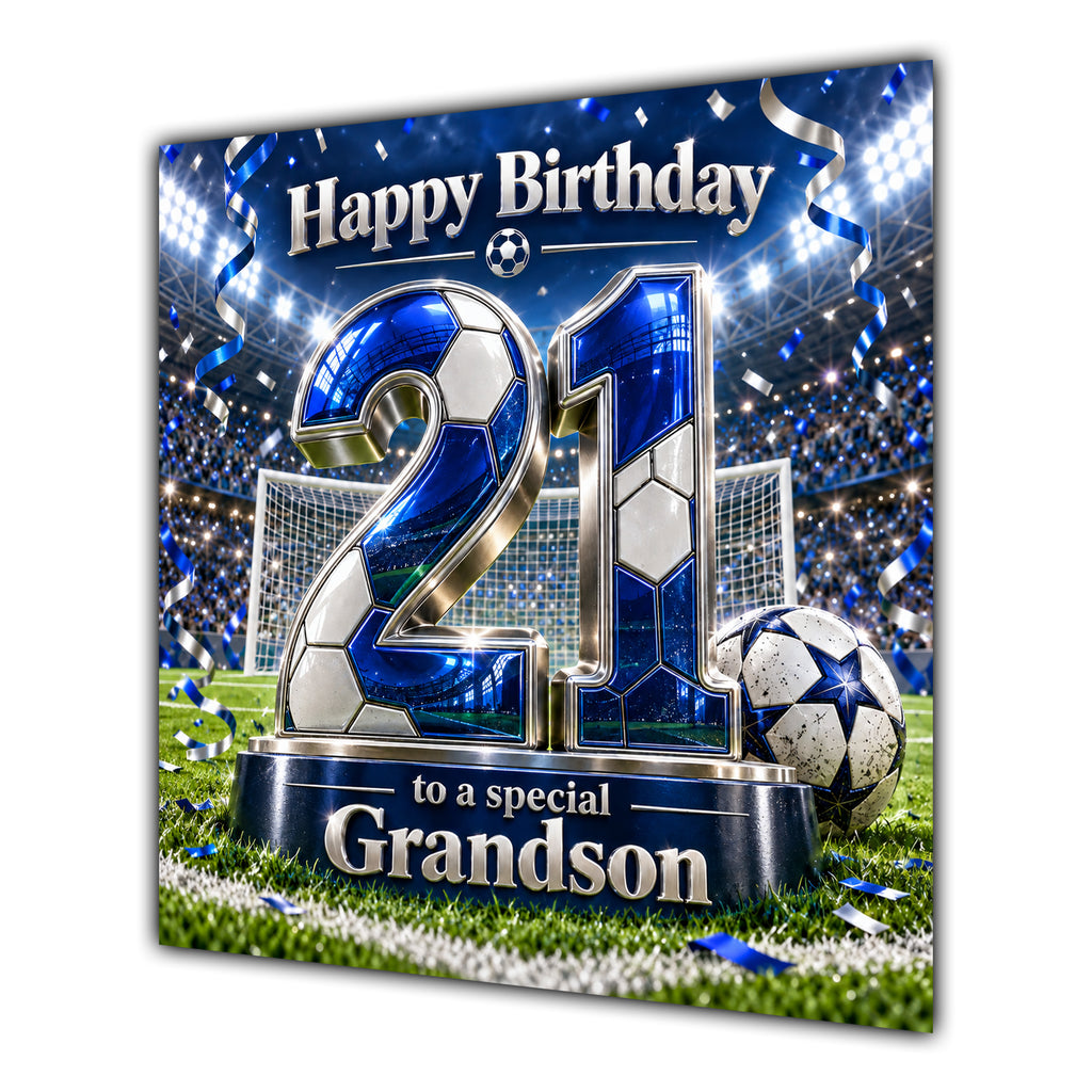 Grandson 21st Birthday Card Blue Football Stadium