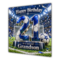 Grandson 21st Birthday Card Blue Football Stadium