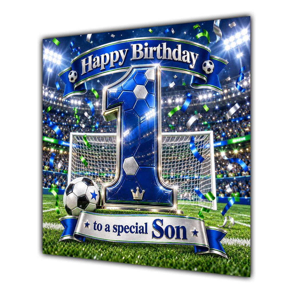 Son 1st Birthday Card Blue Football Stadium