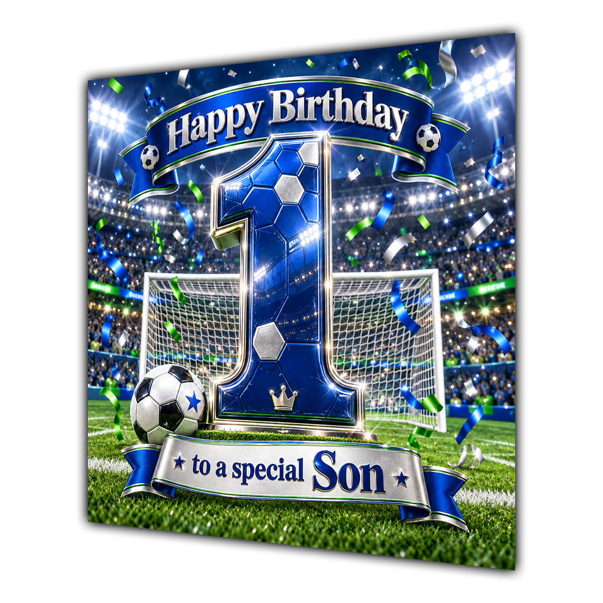 Son 1st Birthday Card Blue Football Stadium