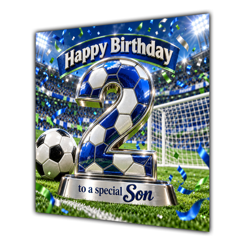 Son 2nd Birthday Card Blue Football Stadium