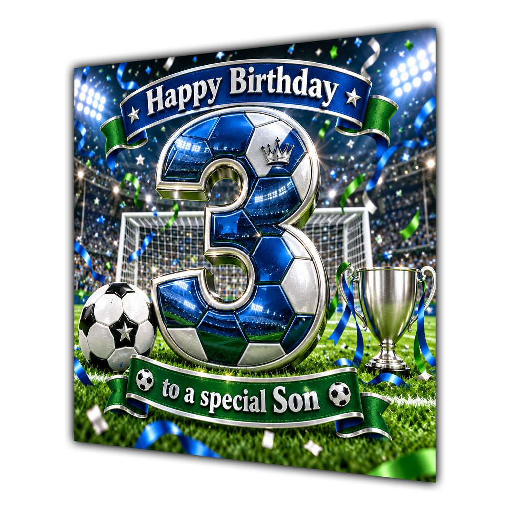 Son 3rd Birthday Card Blue Football Stadium