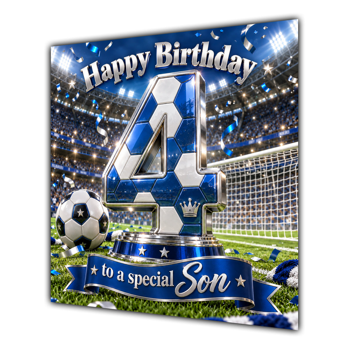 Son 4th Birthday Card Blue Football Stadium