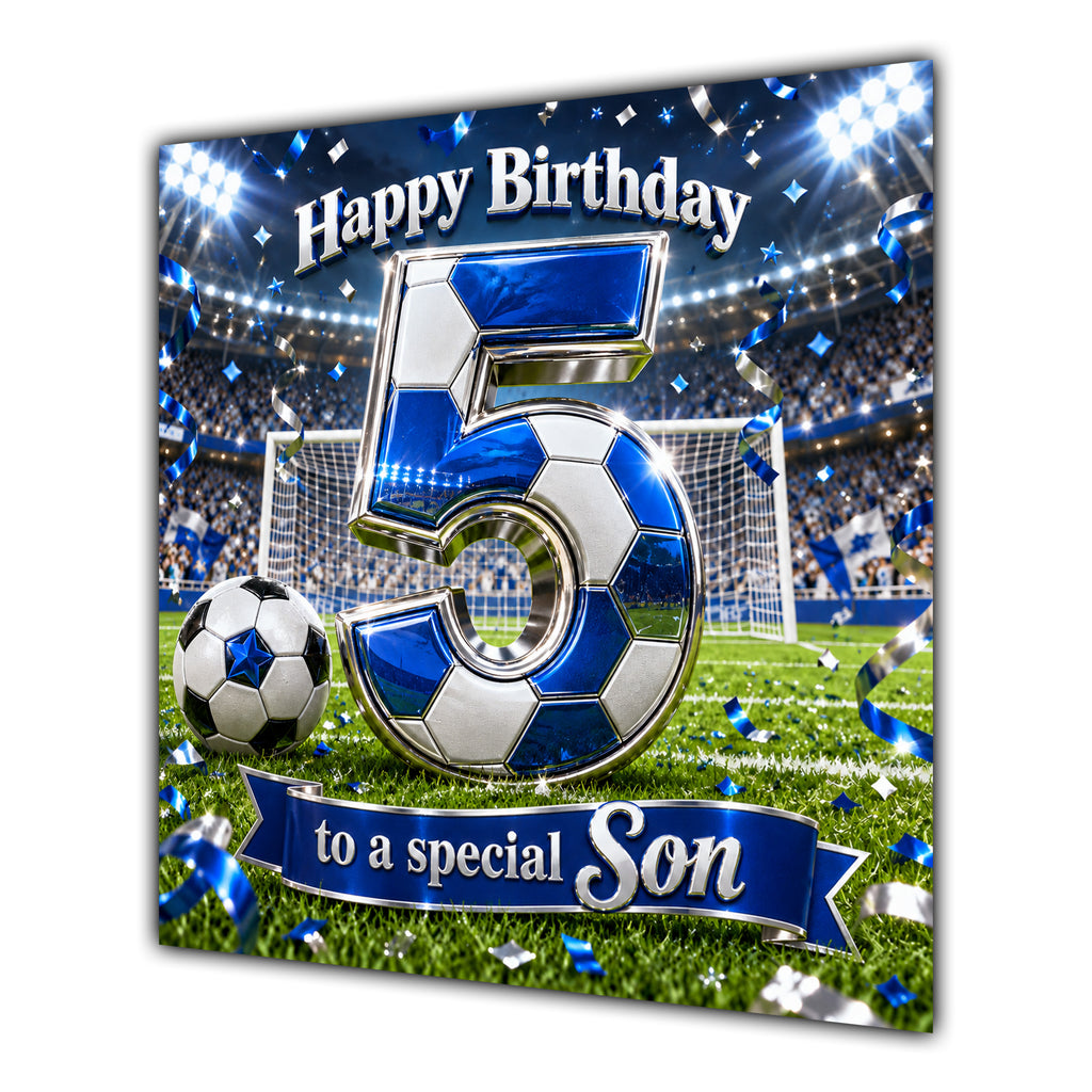 Son 5th Birthday Card Blue Football Stadium