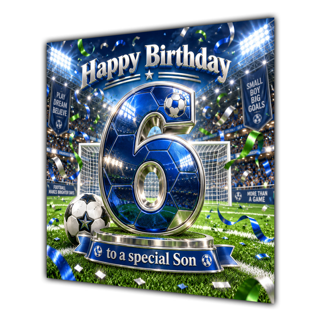 Son 6th Birthday Card Blue Football Stadium