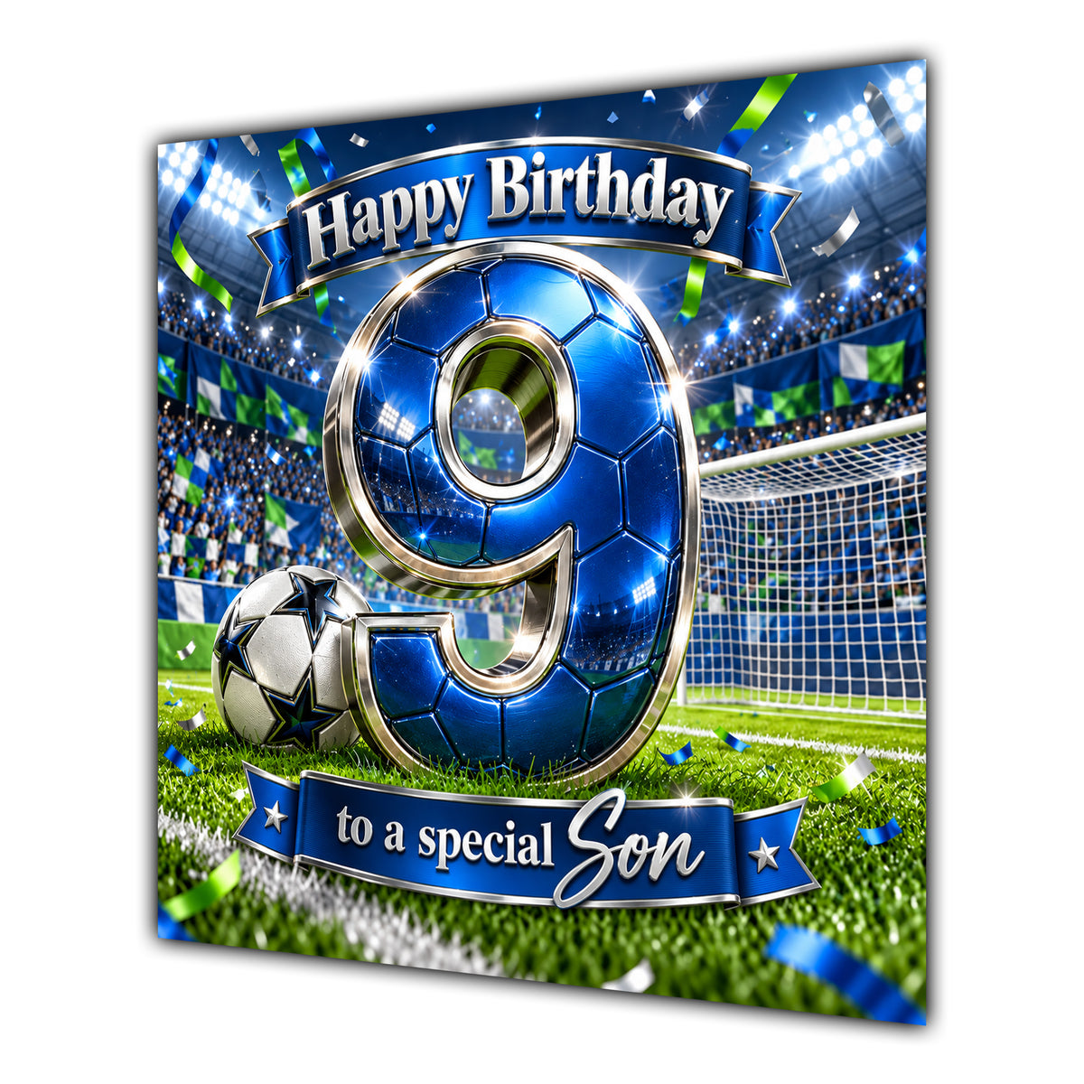 Son 9th Birthday Card Blue Football Stadium