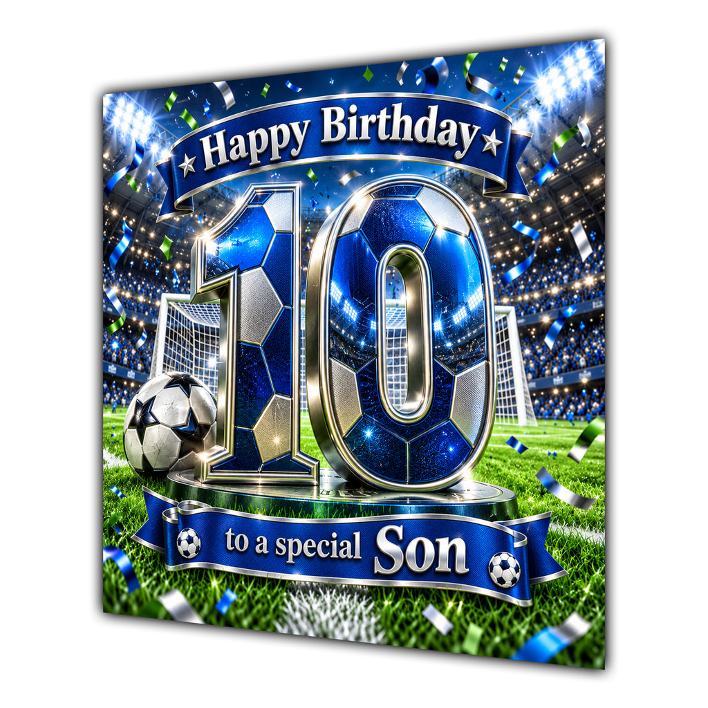 Son 10th Birthday Card Blue Football Stadium