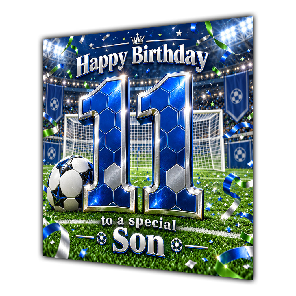 Son 11th Birthday Card Blue Football Stadium