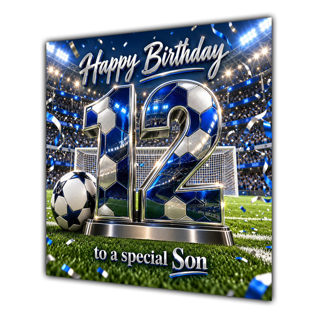 Son 12th Birthday Card Blue Football Stadium
