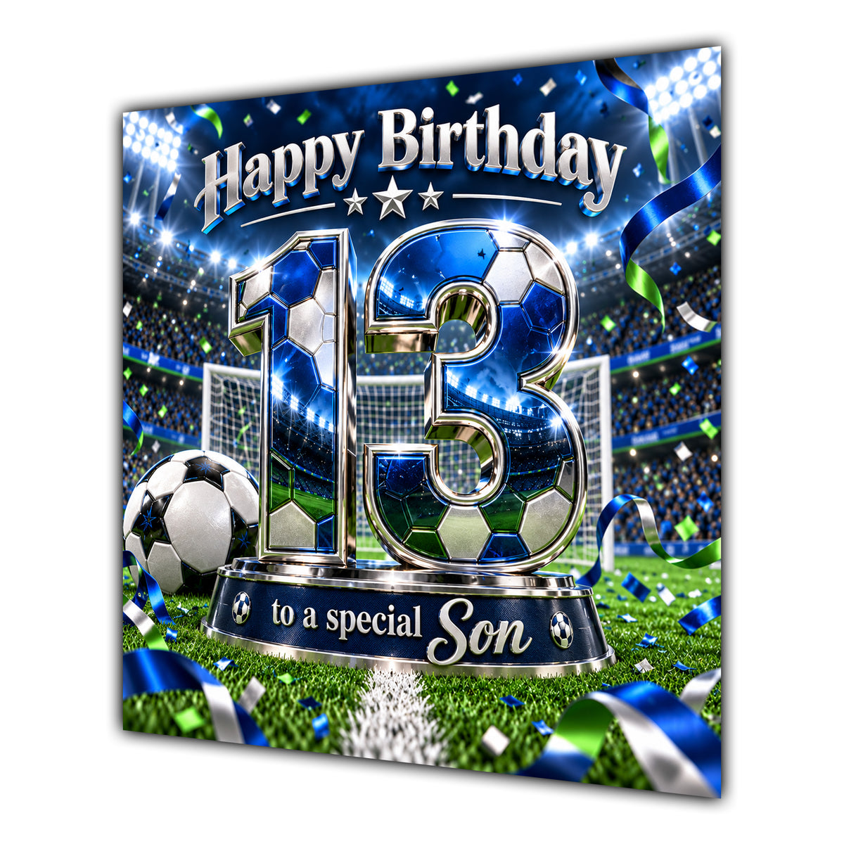 Son 13th Birthday Card Blue Football Stadium