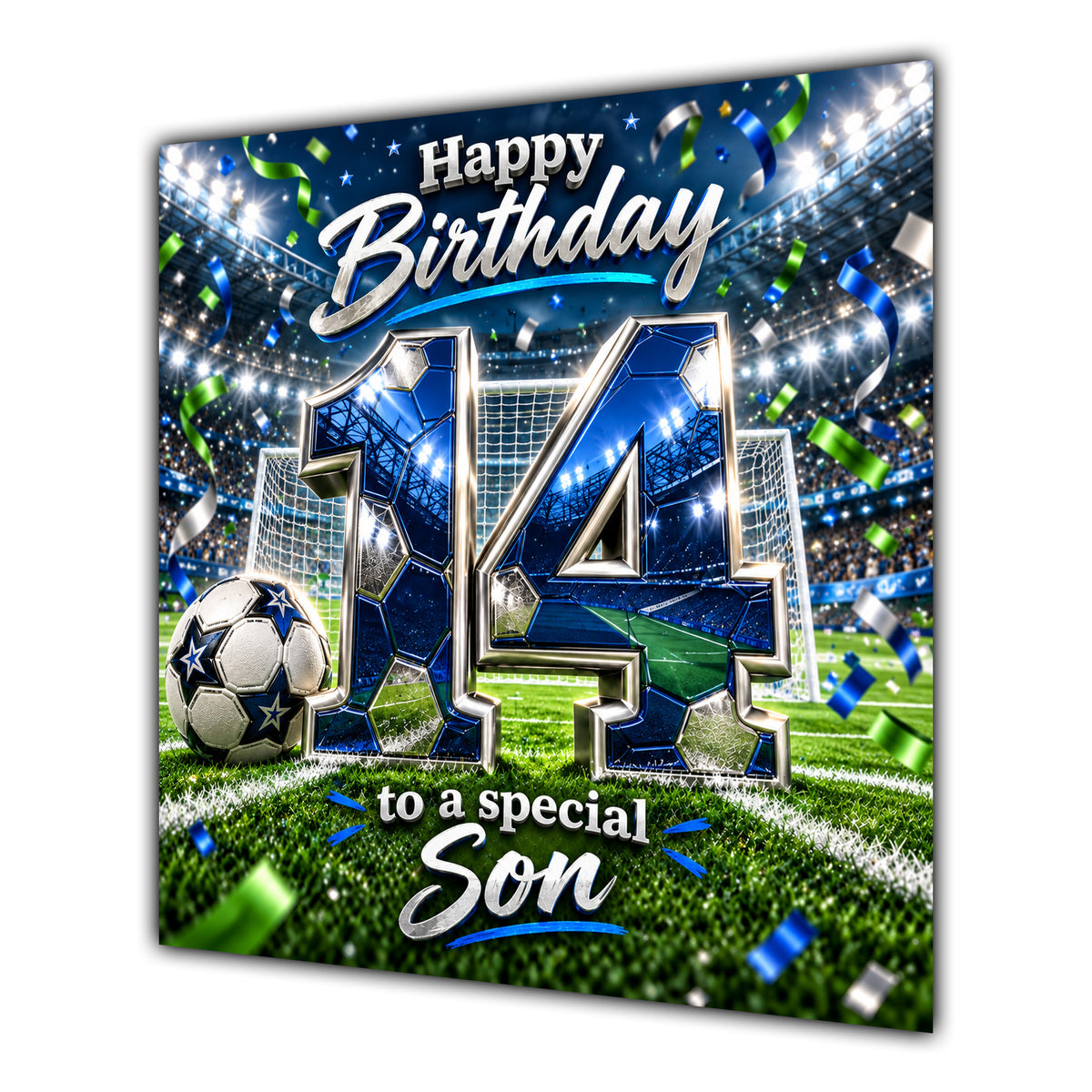 Son 14th Birthday Card Blue Football Stadium