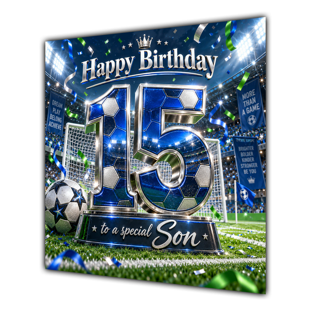 Son 15th Birthday Card Blue Football Stadium