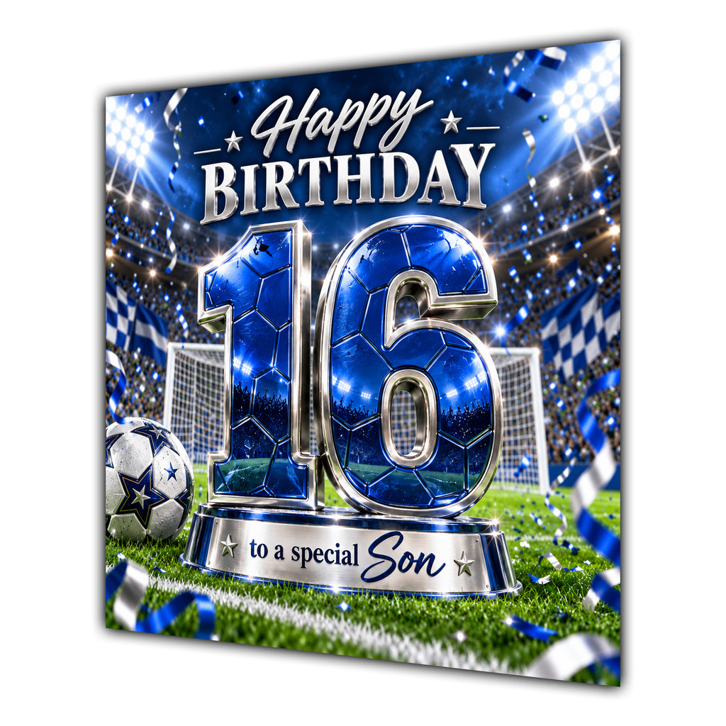 Son 16th Birthday Card Blue Football Stadium