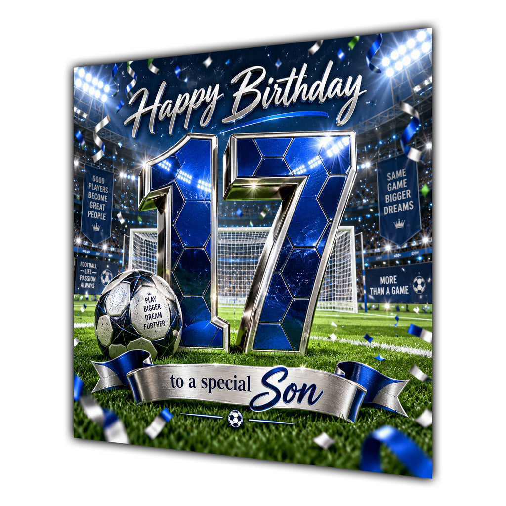 Son 17th Birthday Card Blue Football Stadium