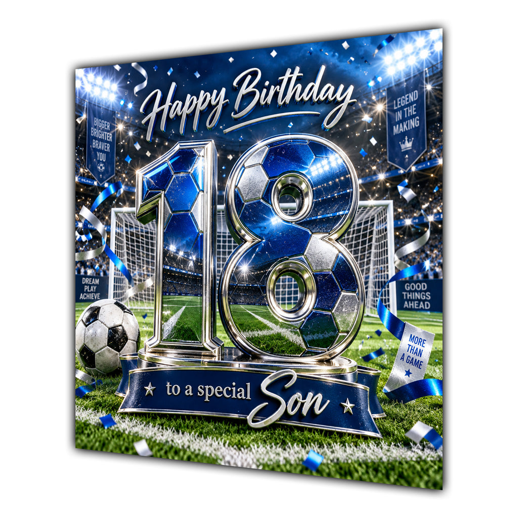 Son 18th Birthday Card Blue Football Stadium