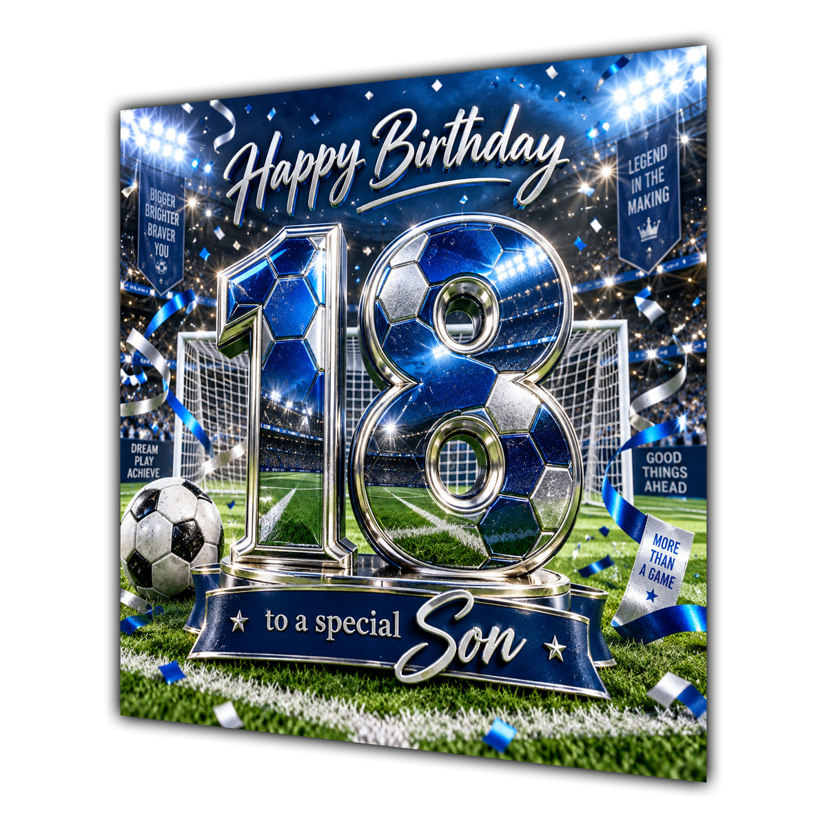 Son 18th Birthday Card Blue Football Stadium