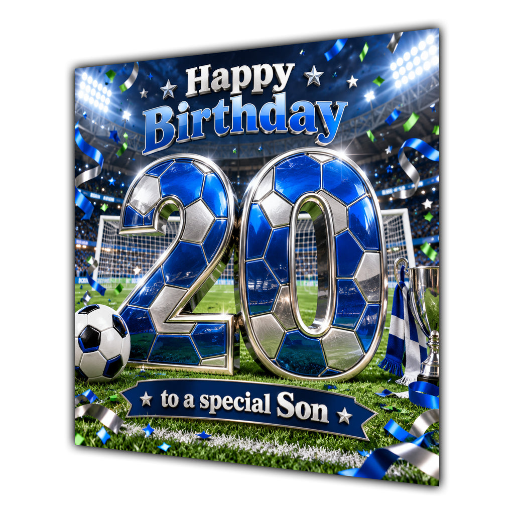 Son 20th Birthday Card Blue Football Stadium