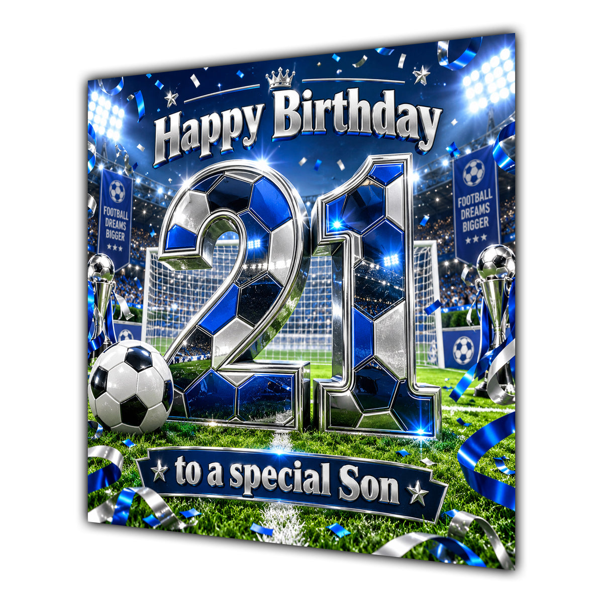 Son 21st Birthday Card Blue Football Stadium