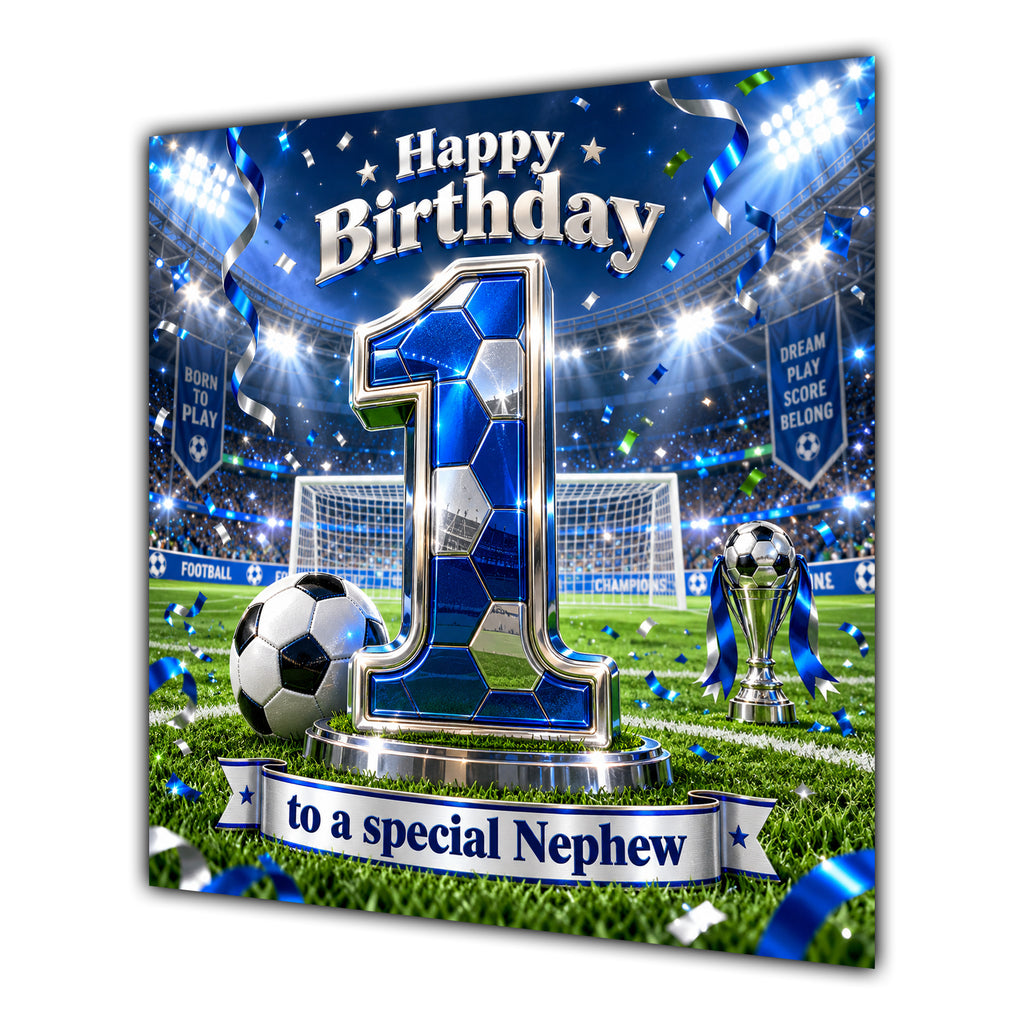 Nephew 1st Birthday Card Blue Football Stadium