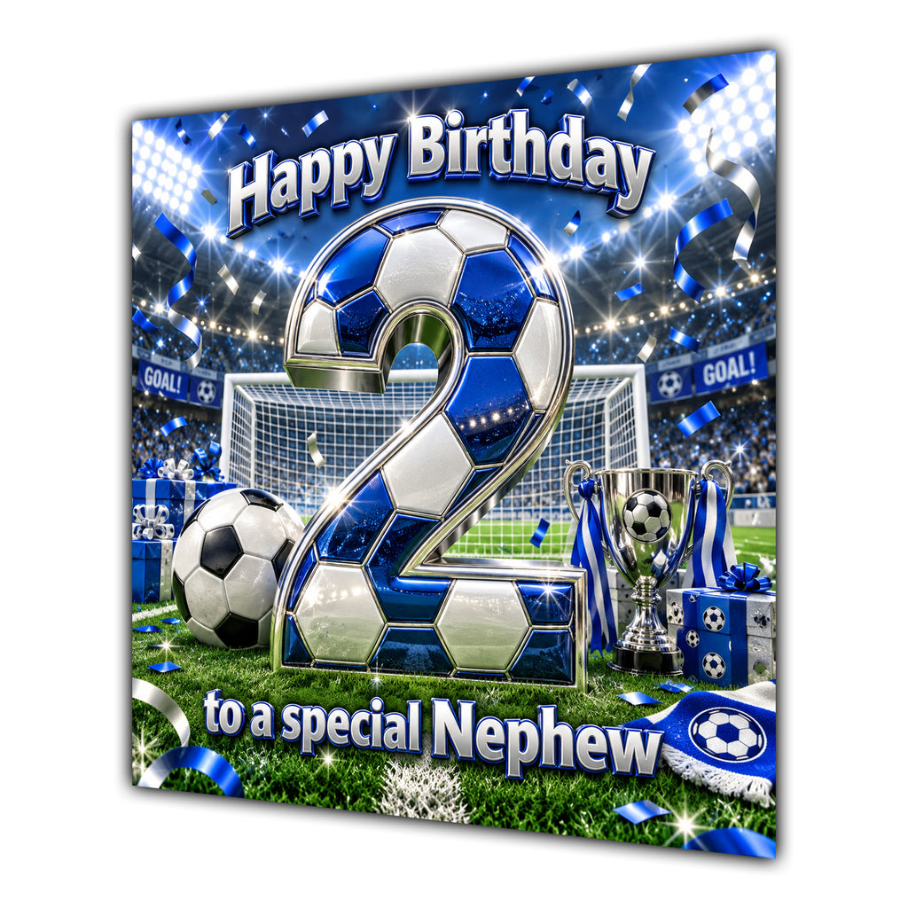 Nephew 2nd Birthday Card Blue Football Stadium