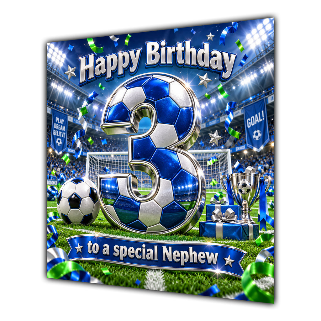 Nephew 3rd Birthday Card Blue Football Stadium