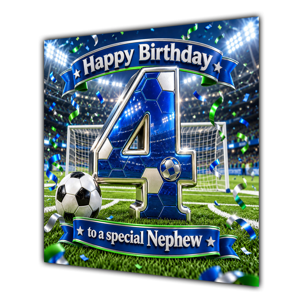 Nephew 4th Birthday Card Blue Football Stadium