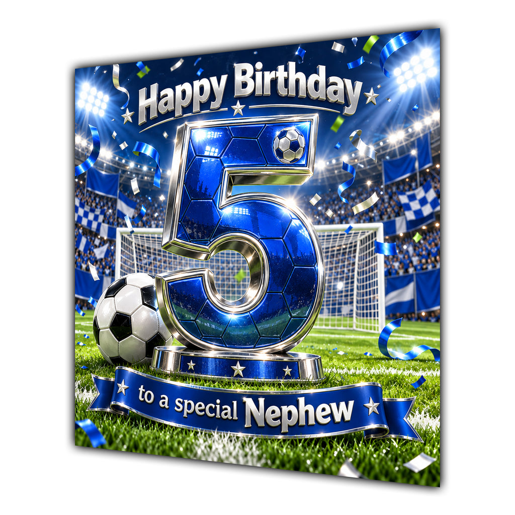 Nephew 5th Birthday Card Blue Football Stadium