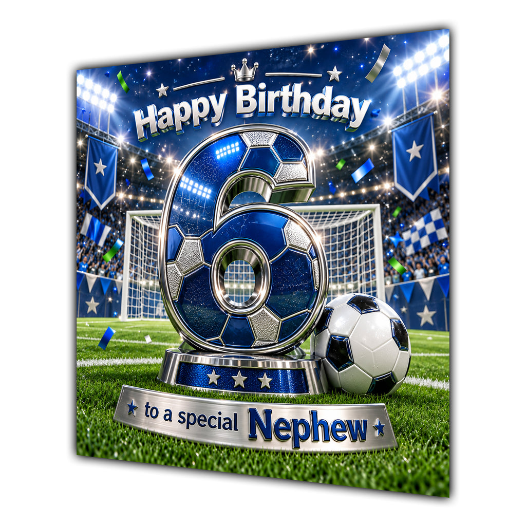 Nephew 6th Birthday Card Blue Football Stadium
