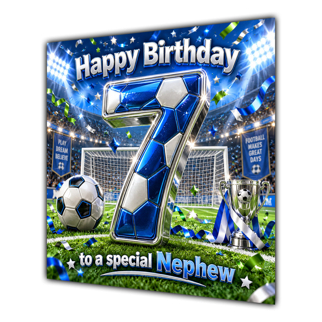 Nephew 7th Birthday Card Blue Football Stadium