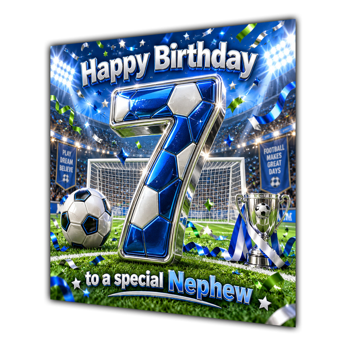 Nephew 7th Birthday Card Blue Football Stadium