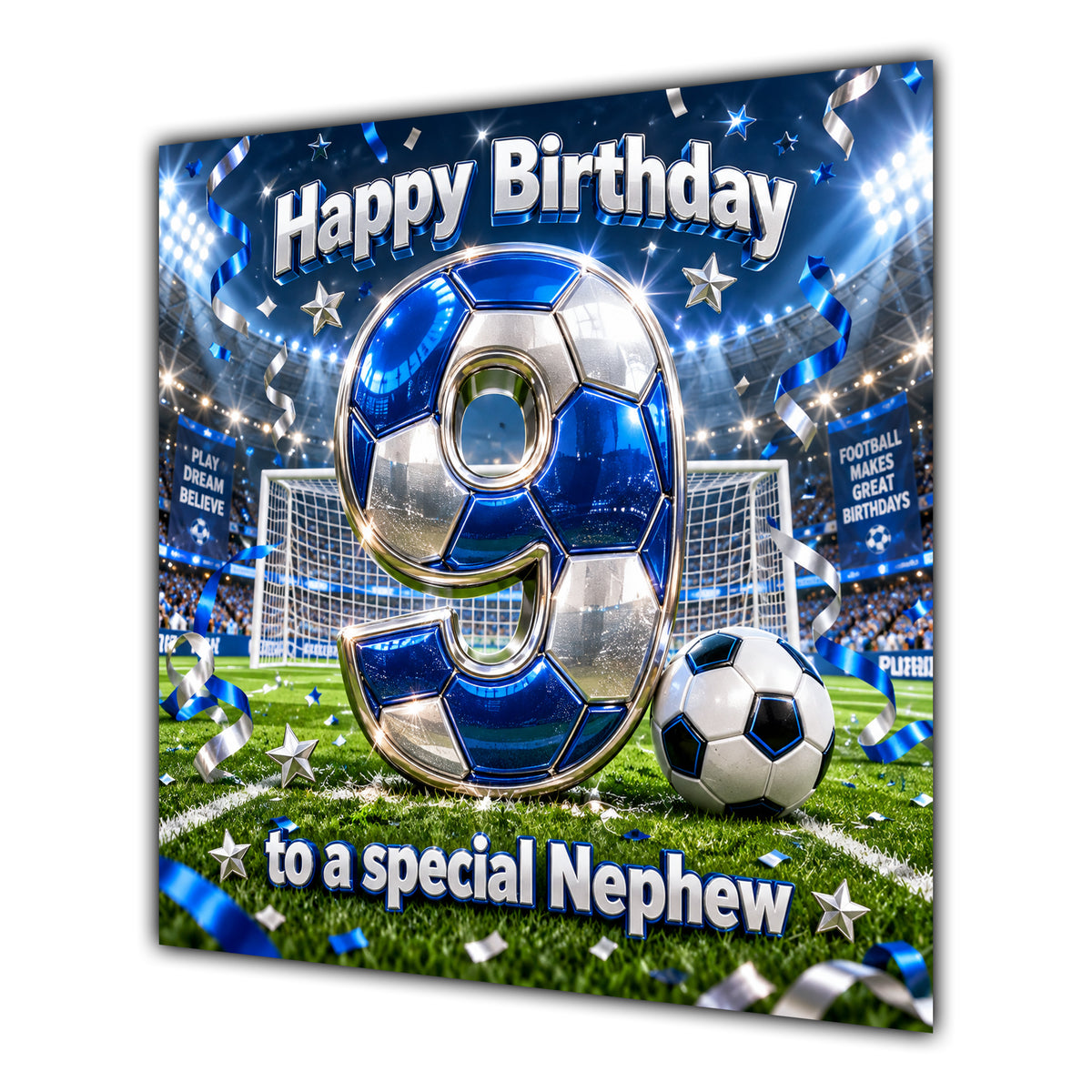Nephew 9th Birthday Card Blue Football Stadium
