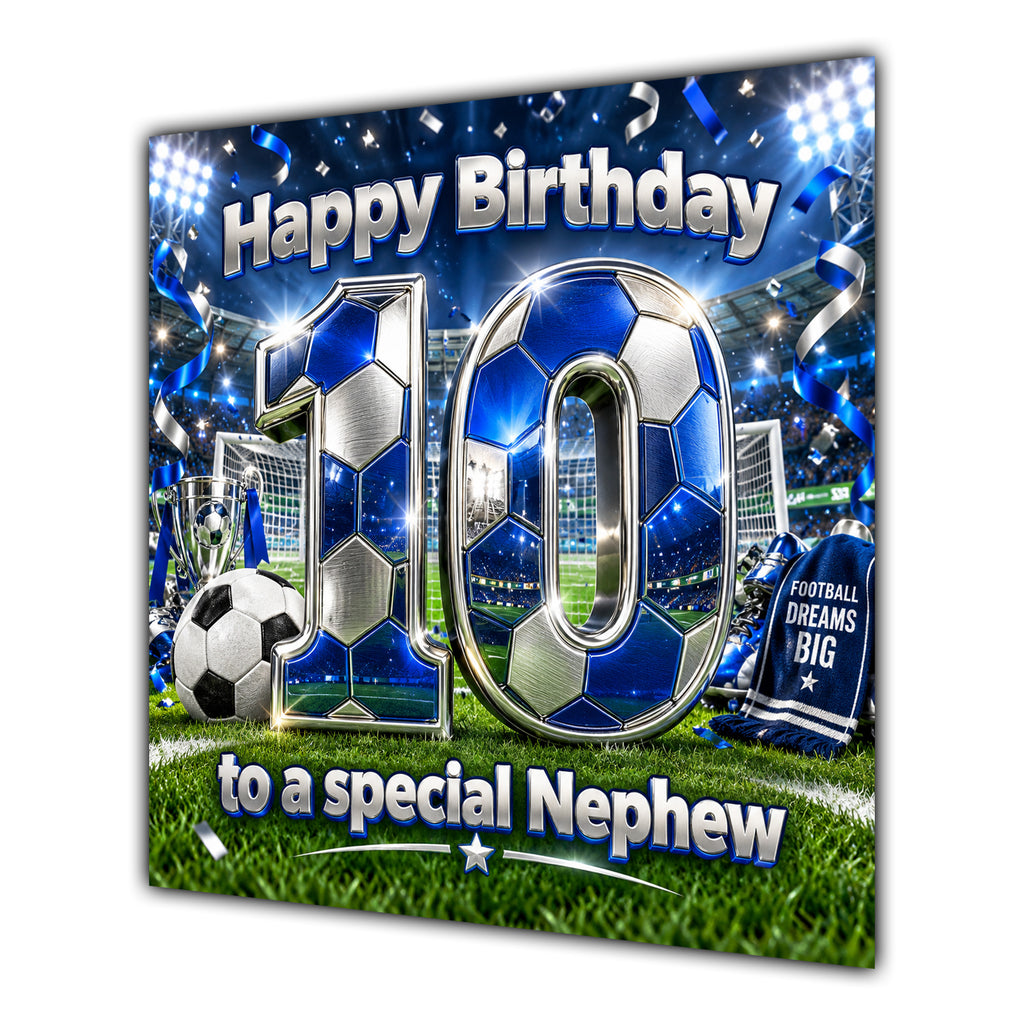 Nephew 10th Birthday Card Blue Football Stadium