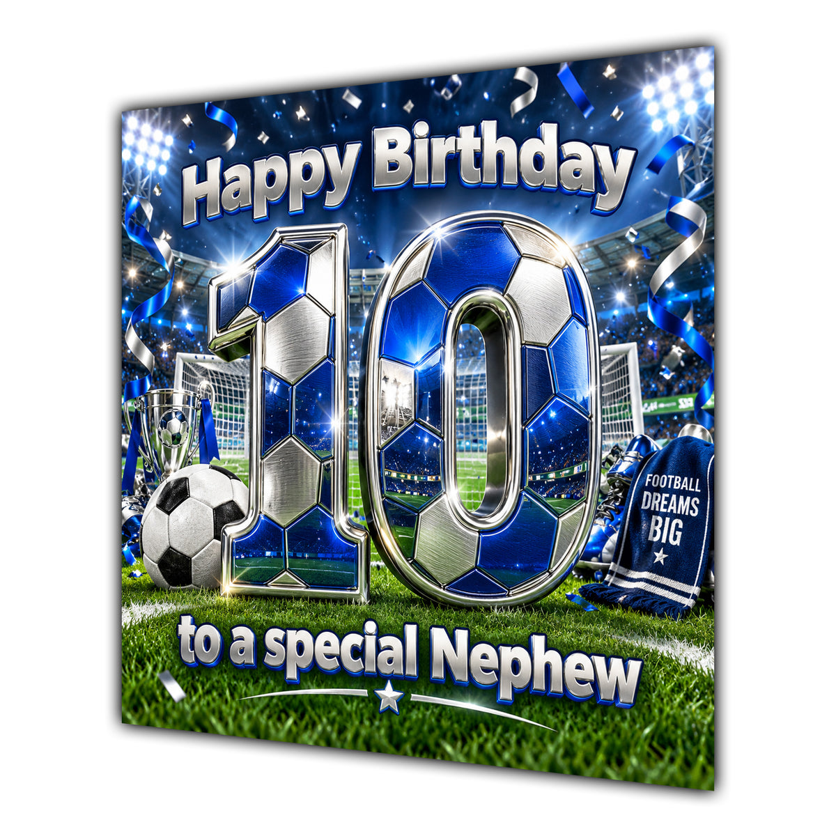 Nephew 10th Birthday Card Blue Football Stadium