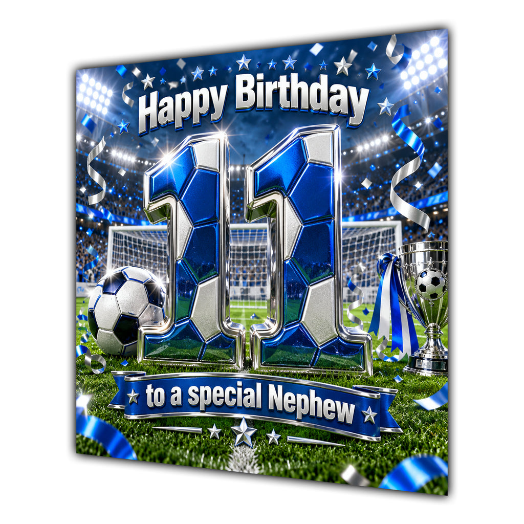 Nephew 11th Birthday Card Blue Football Stadium