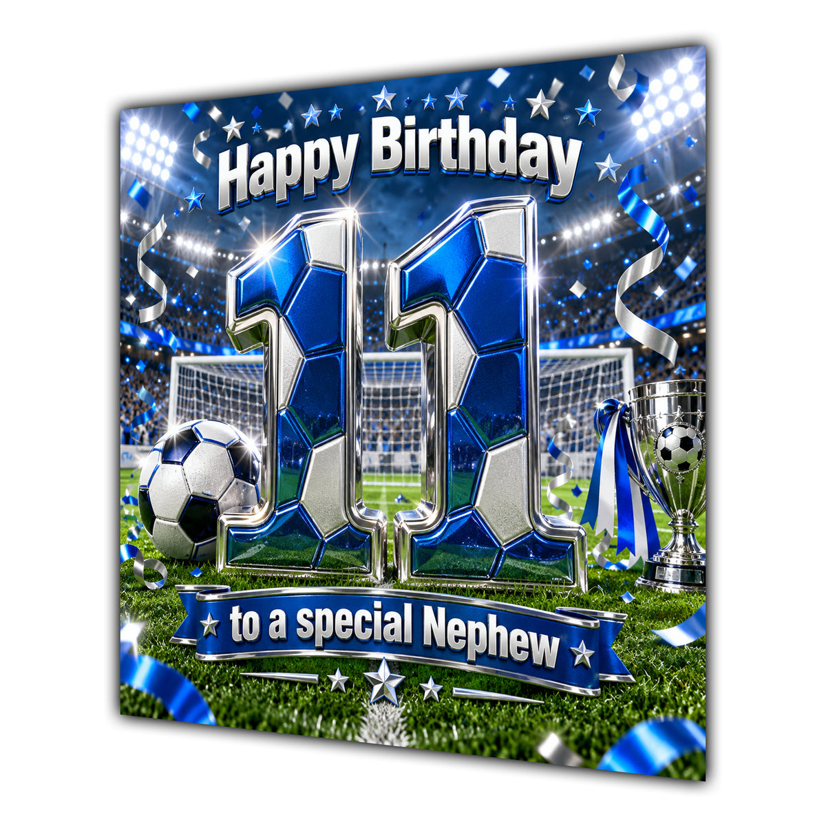 Nephew 11th Birthday Card Blue Football Stadium
